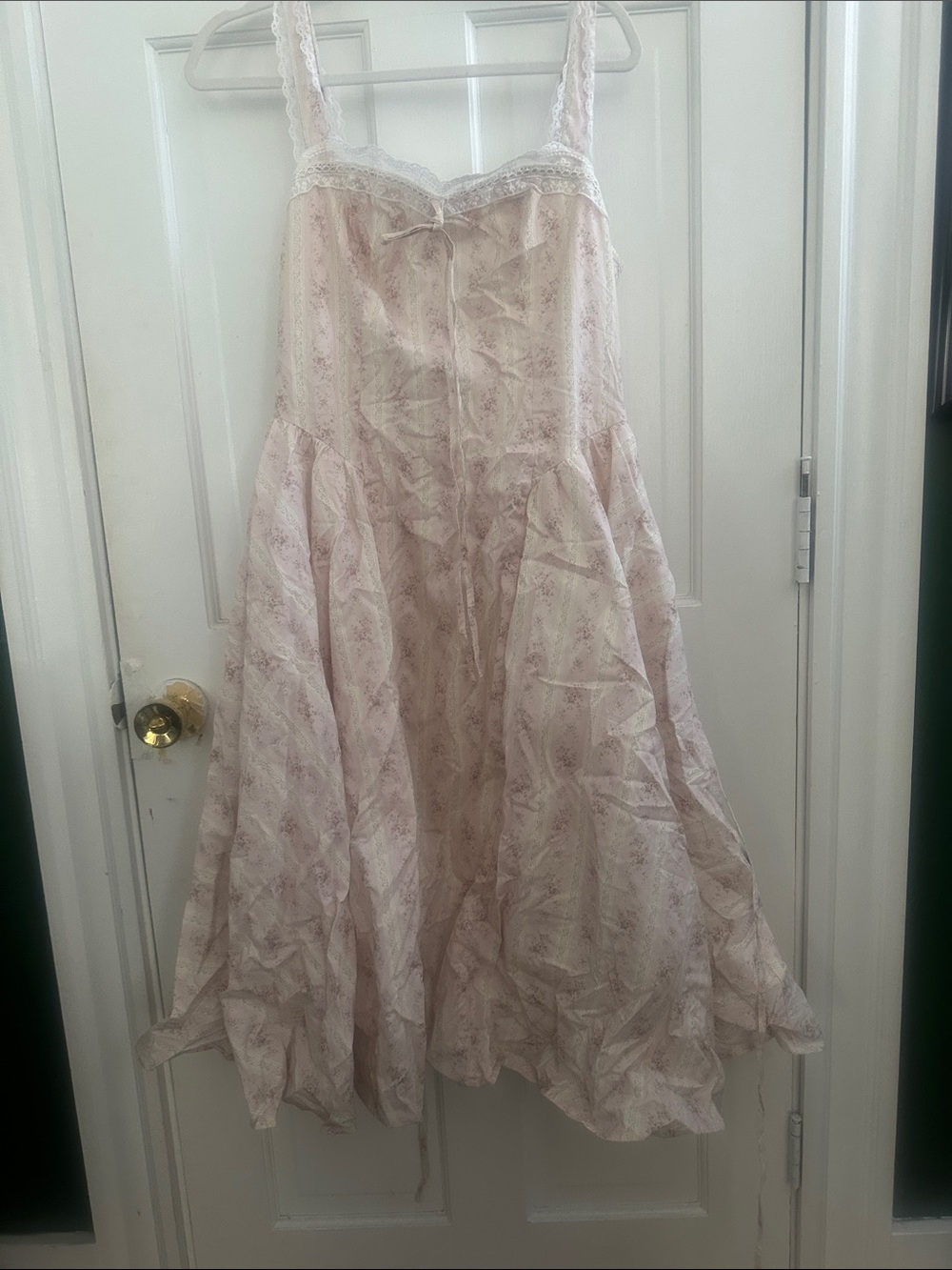 Cider Pale Pink Floral Circle Skirt with Lace Trim